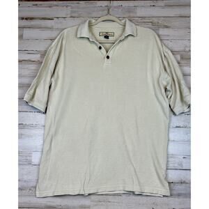 Tommy Bahama Men’s Medium Beige Silk Cotton Ribbed Polo Shirt Short Sleeve